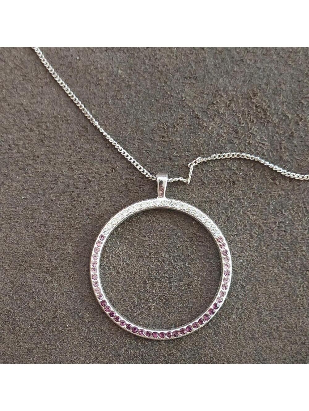 80s "Circle of Life" Design With Purple, Pink & Clear Crystals Pendant Necklace - Picture 9 of 9